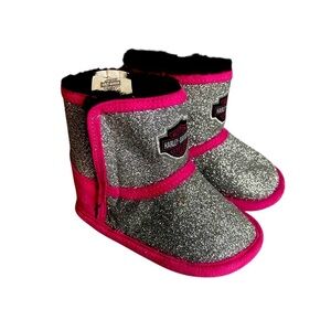Harley Davidson Infant Rebel Girls Size 2 Slipper Boots Sparkly Crib Shoes